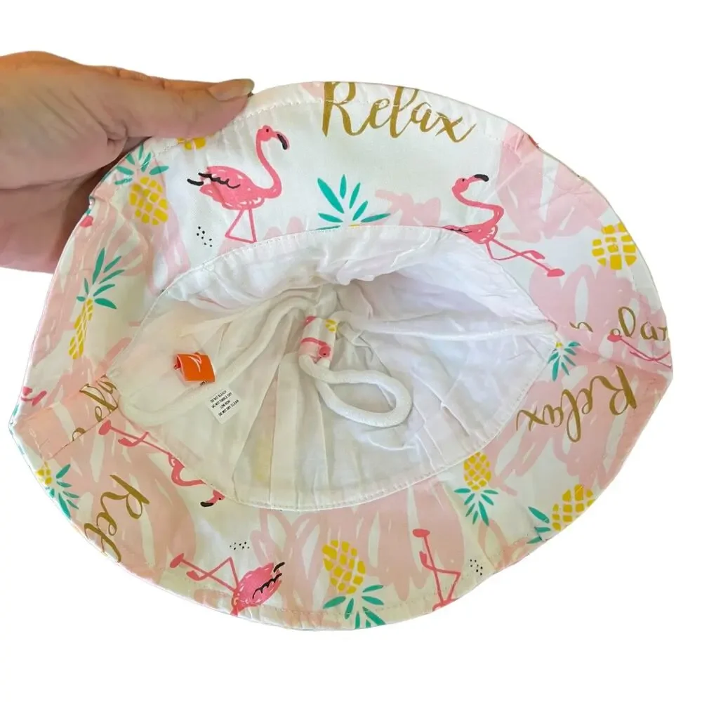 Pink Flamingo & Pineapple Girls Cotton Summer Hat Size 54CM